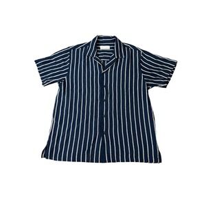 Zara Size 13-14 Kid Teen Navy Blue Collar Button Up Shirt White Striped Cotton